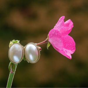 Vintage 14K Gold Mabe Pearl Earrings with safety omega back